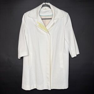 T Tahari White Waffle Textured 3/4 Sleeve Retro Swing Coat Size Medium